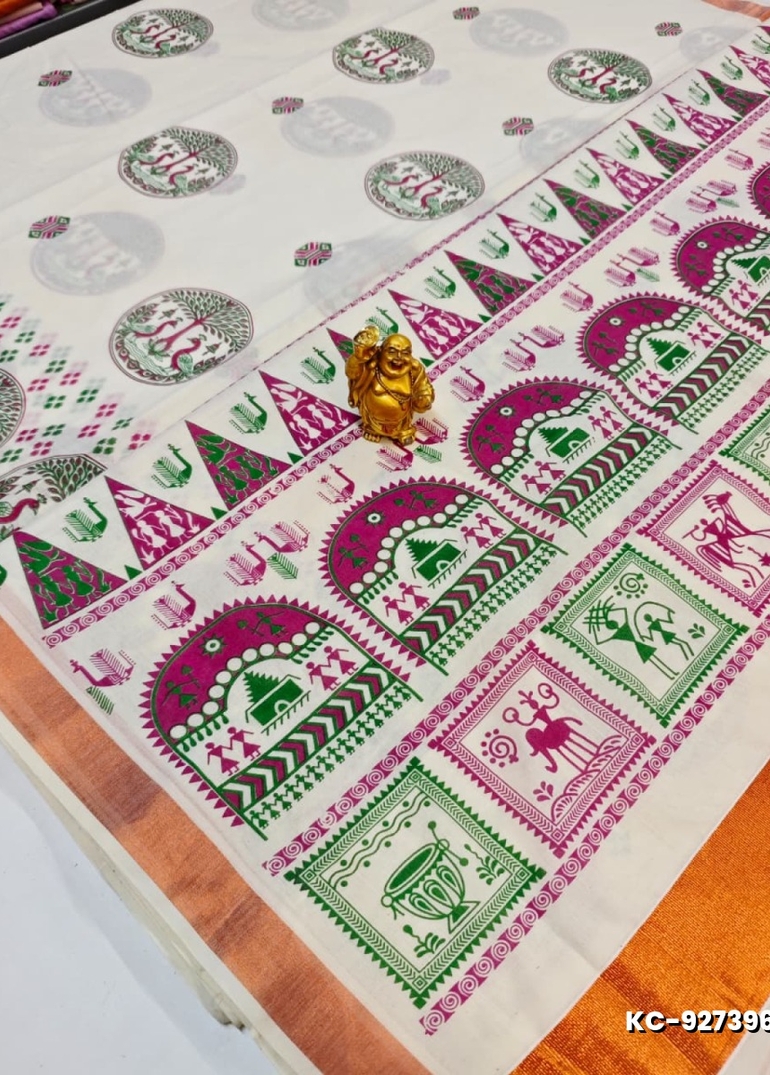 TRENDING KERALA SPECIAL FULL WORK EMBOSSED DIGITAL PRINTING SAREE COLLECTIONS - WHITE N (3)