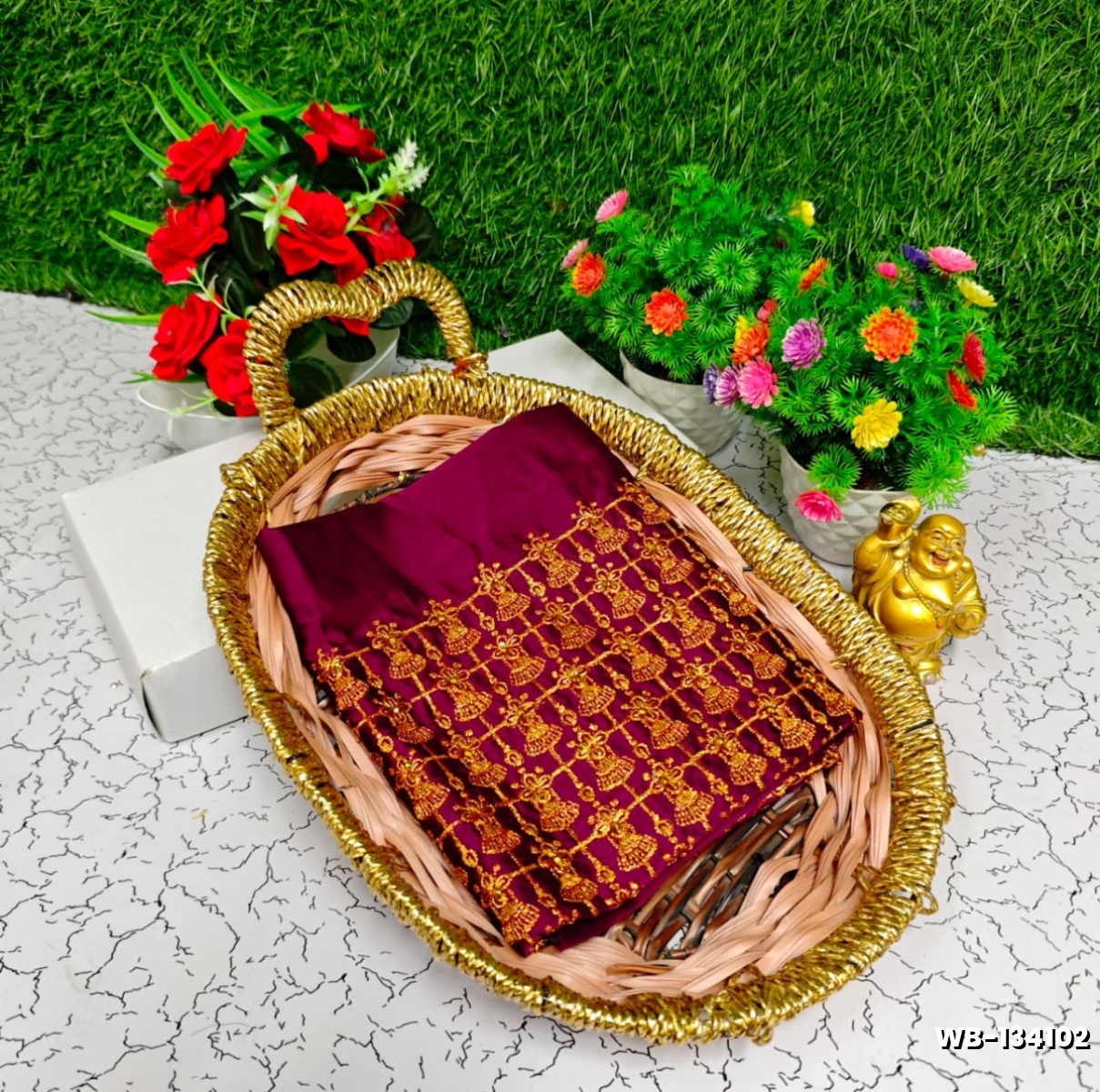 Luxurious heavy work blouse fabric with floral goldwork jaal border ...