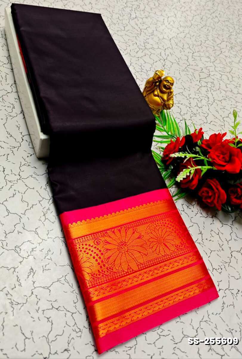 FANCY PLAIN SOFT SILK SAREES  COPPER DESIGN BORDER  - PURPLE COLOUR (1)