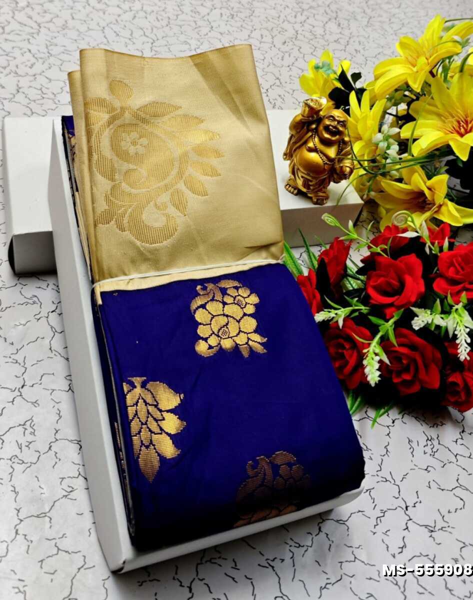 MODERN FANCY  SOFT SILK SAREES WITH BUTTA DESIGN - NAVY COLOUR