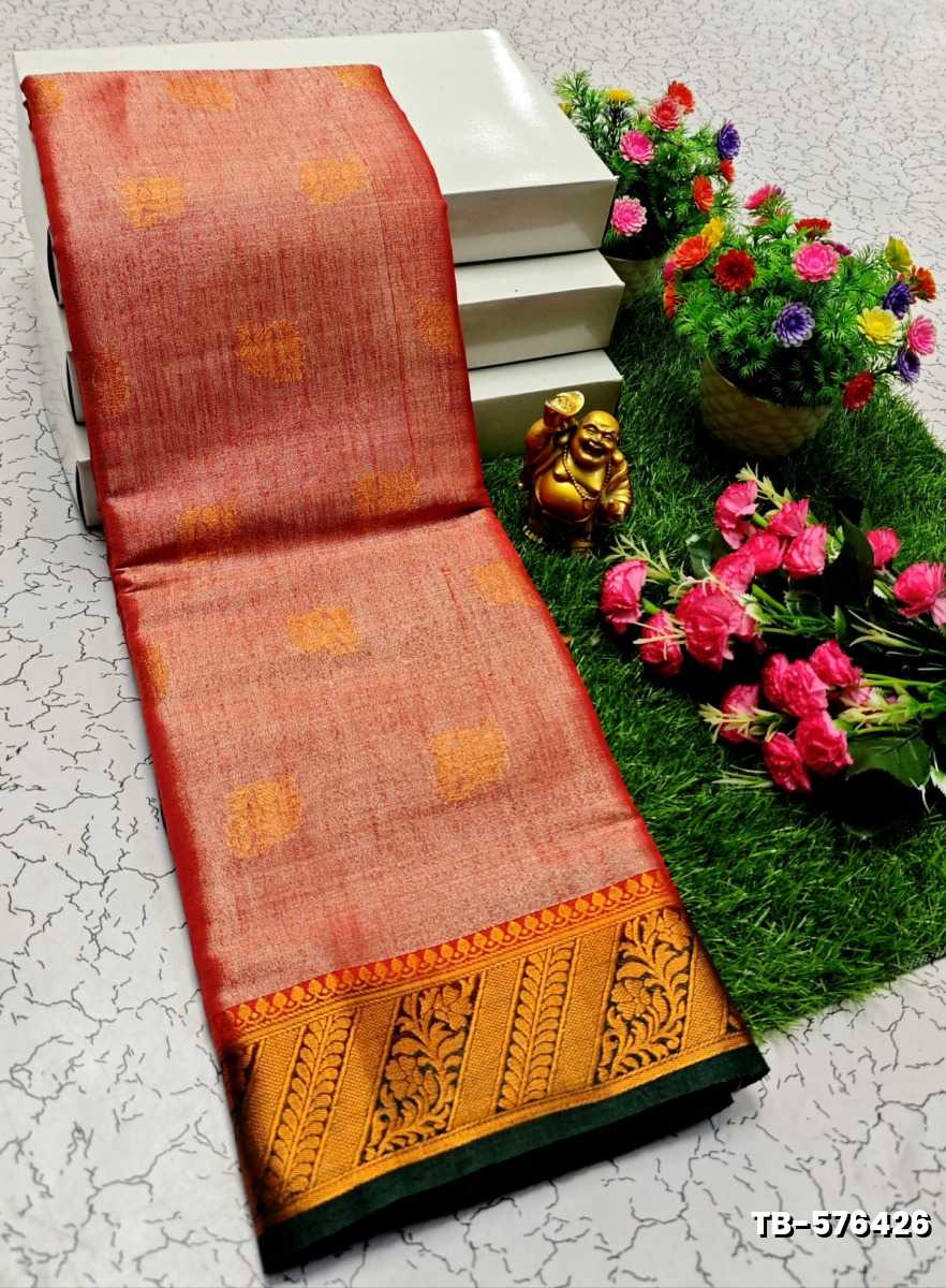KANCHIPURAM TISSUE TRENDING DESIGN FANCY DHARMAVARAM SILK SAREES - PURPLE - ORANGE N