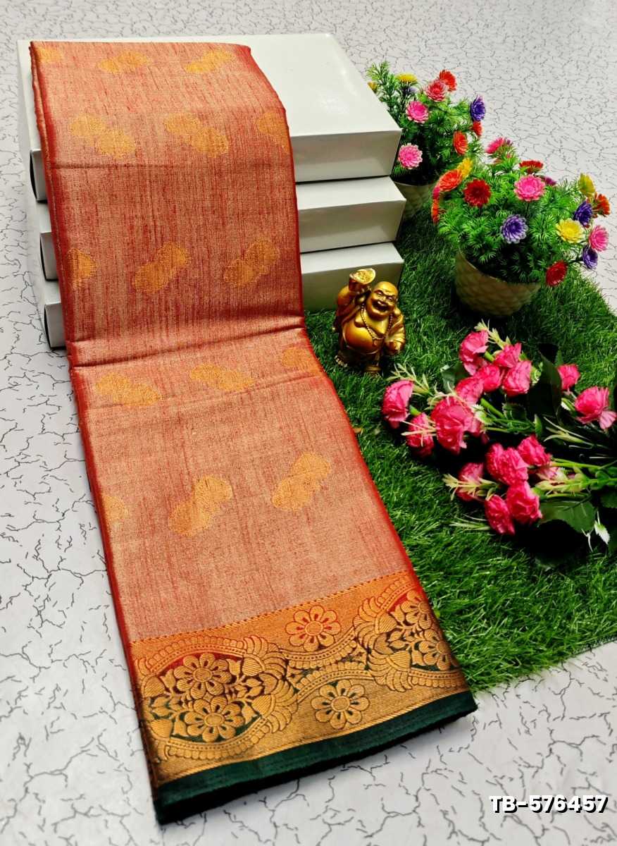 KANCHIPURAM TISSUE TRENDING DESIGN FANCY DHARMAVARAM SILK SAREES - PURPLE - LIGHT ORANGE