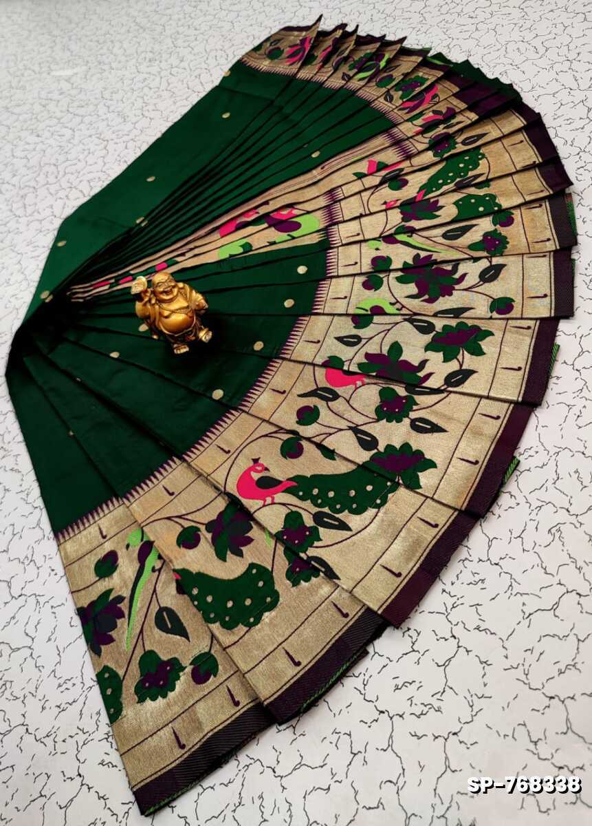 PAITHANI FANCY DANA SOFT SILK SAREES - DARK GREEN