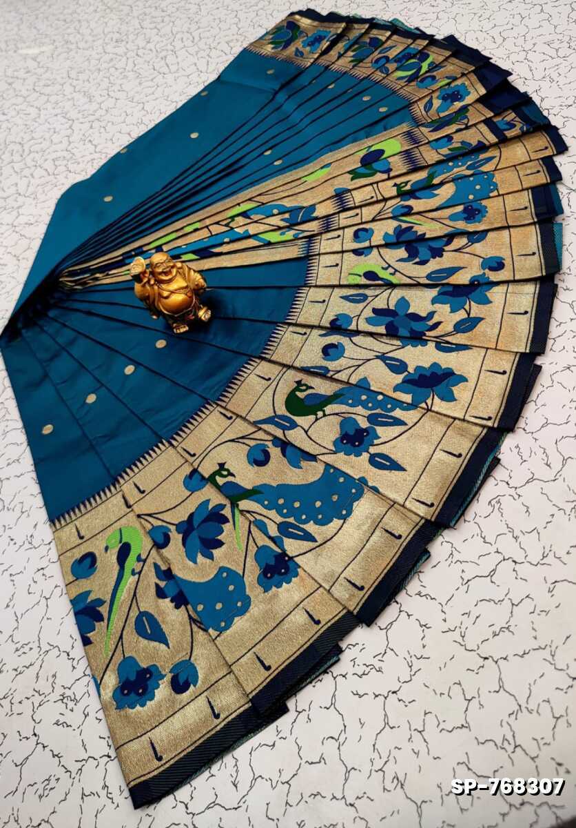 PAITHANI FANCY DANA SOFT SILK SAREES - TEAL COLOUR