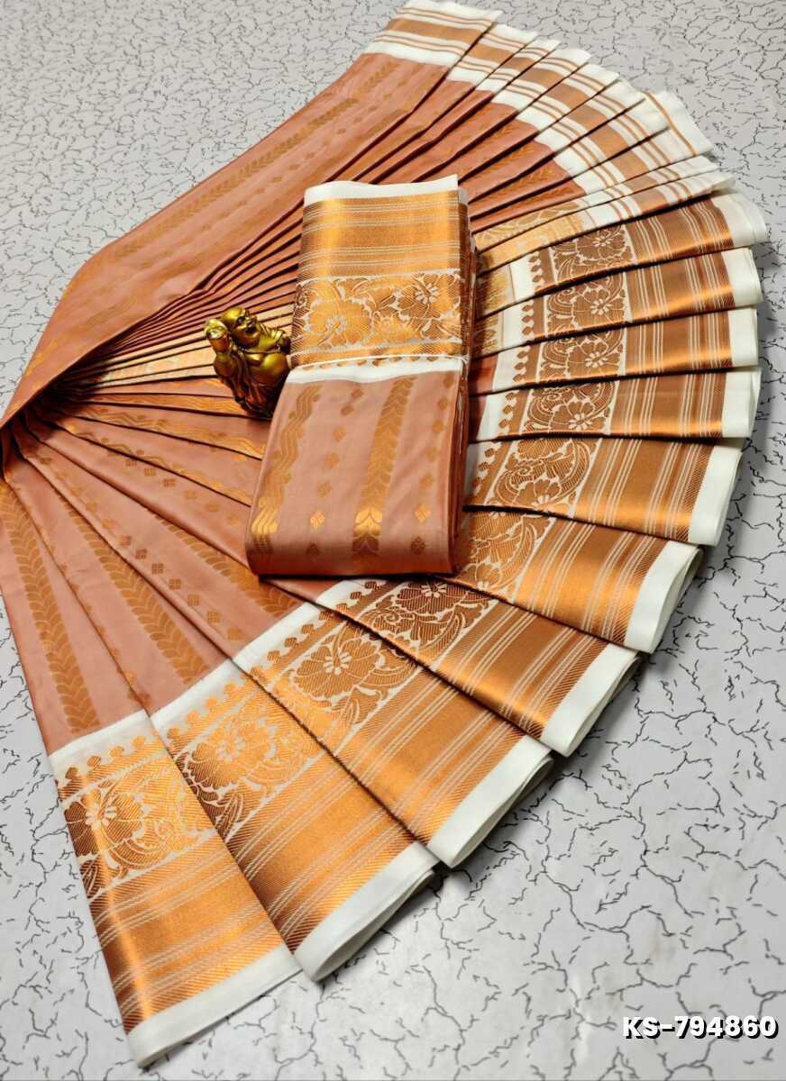 FANCY ALL SELF SOFT SILK SAREES WITH KOTTANCHI BORDER - CREAM COLOR