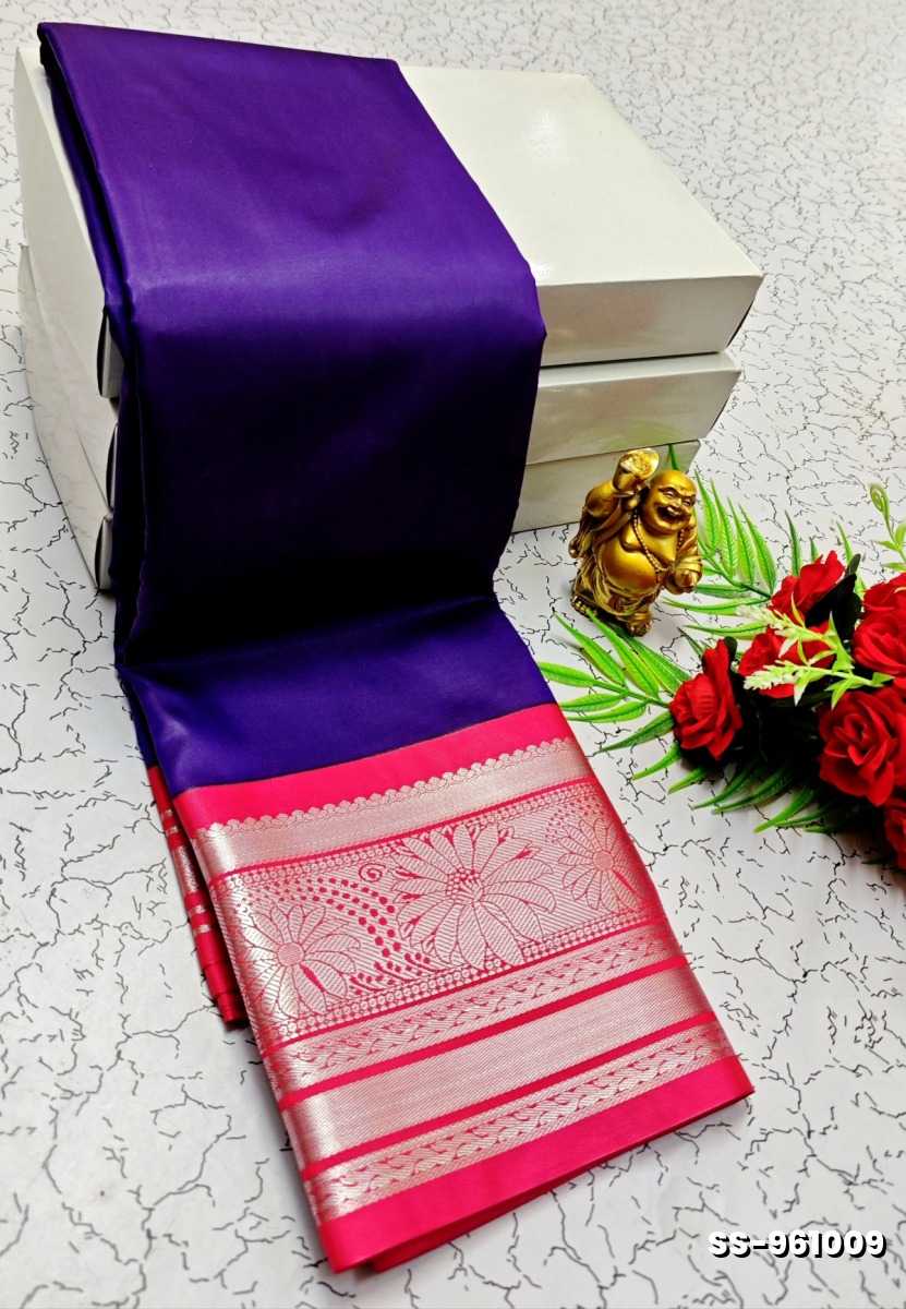 FANCY PLAIN SOFT SILK SAREES SILVAR DESIGN BORDER  - PURPLE COLOUR