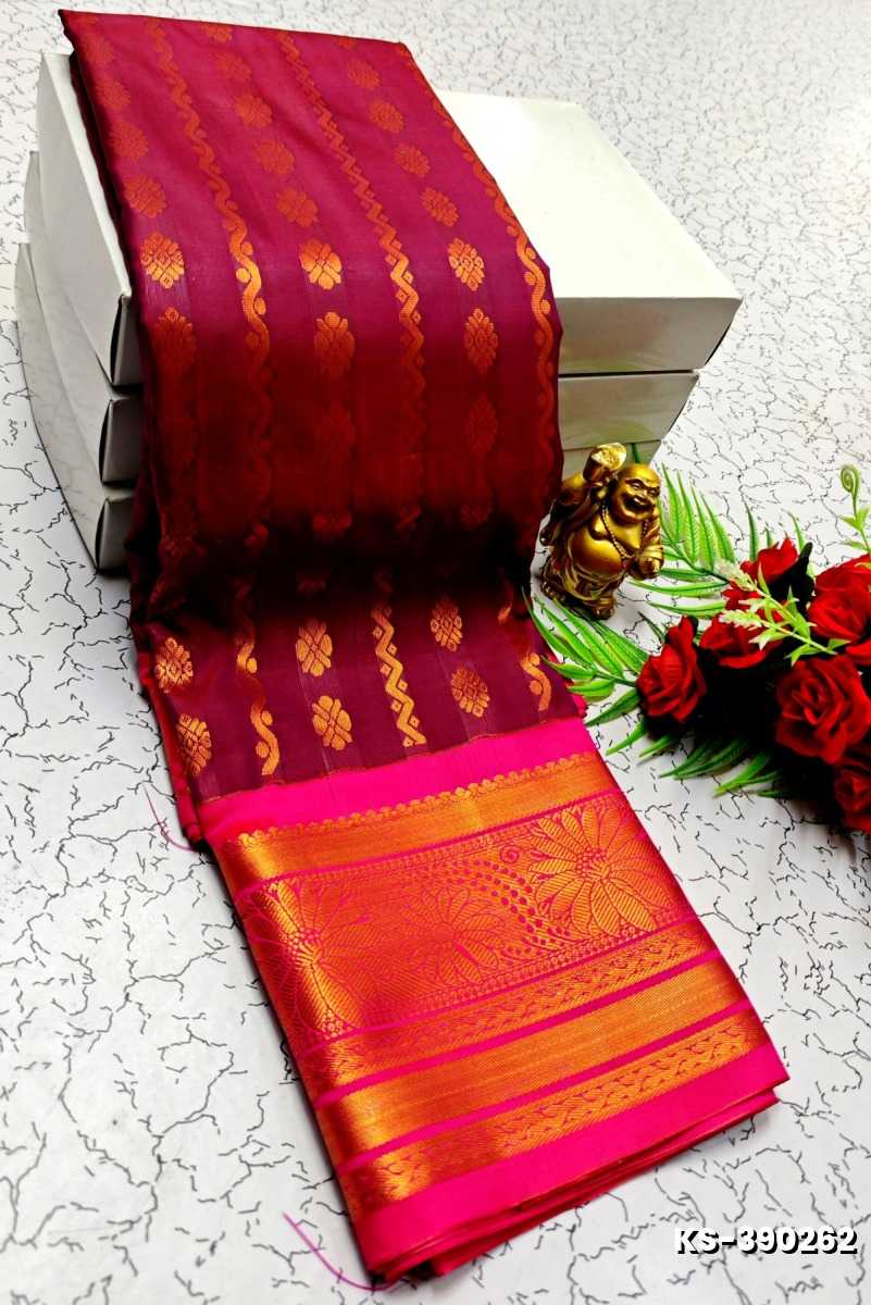 FANCY All SELF SOFT SILK SAREES WITH KOTTANCHI BORDER  - MAROON COLOR