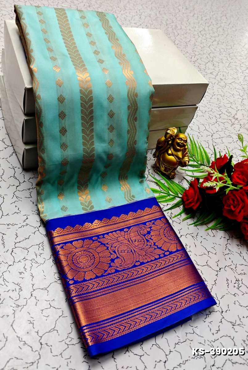 TRENDING FANCY  ALL SELF SOFT SILK SAREES WITH KOTTANCHI BORDER - SKY BLUE