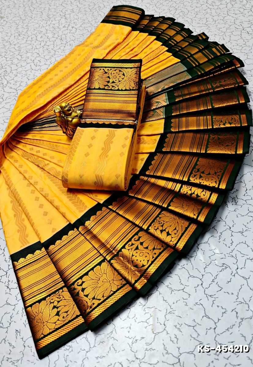 FANCY ALL SELF SOFT SILK SAREES WITH KOTTANCHI BORDER - YELLOW