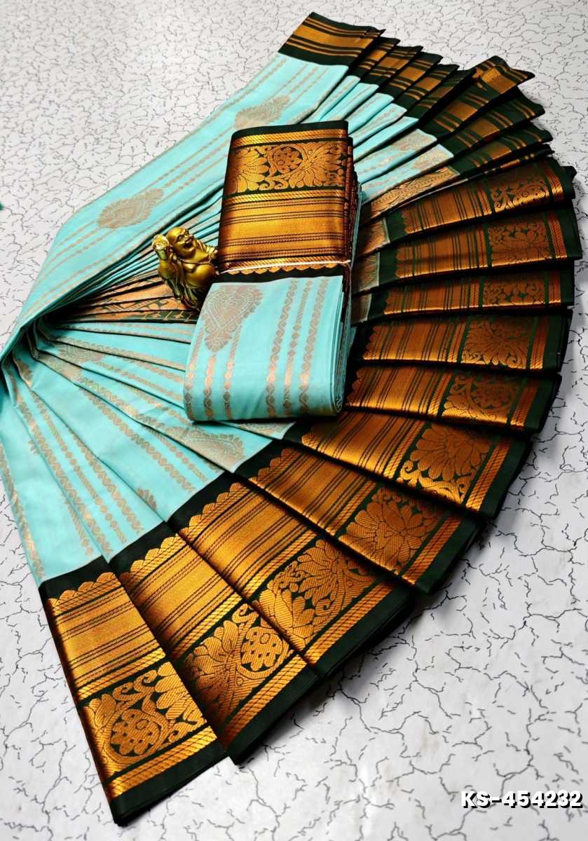FANCY ALL SELF SOFT SILK SAREES WITH KOTTANCHI BORDER - LIGHT SKY BLUE
