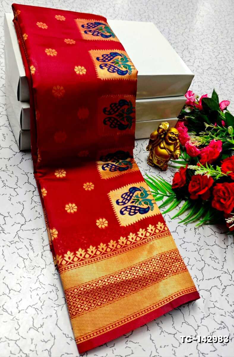 SOFT SILK FANCY BEST QUALITY SILK THENMATHI SAREES - TOMATO COLOUR