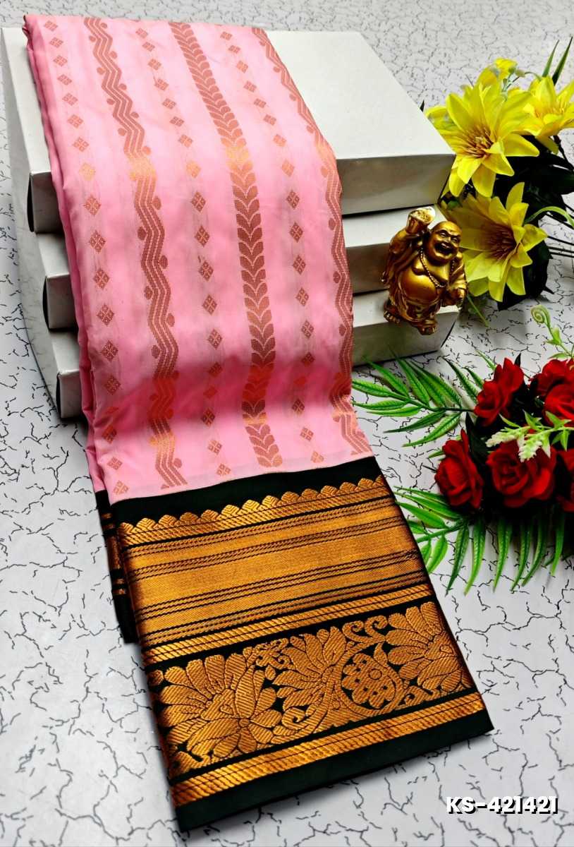 FANCY  All SELF SOFT SILK SAREES WITH KOTTANCHI BORDER - BABY PINK (1)