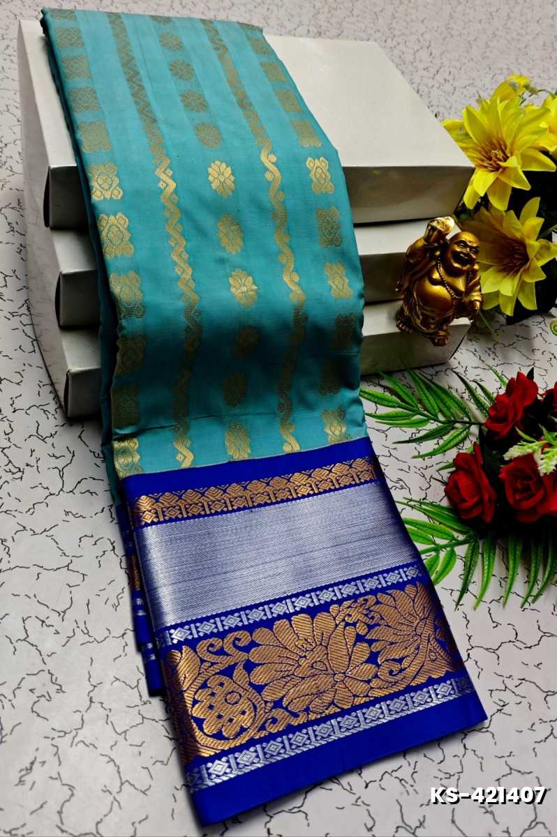 FANCY  All SELF SOFT SILK SAREES WITH KOTTANCHI BORDER - TEAL COLOUR