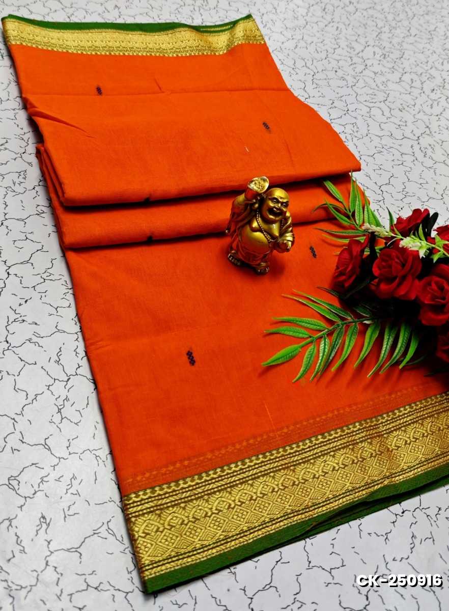 PURE COTTON JARI BORDER SAREES SUMMER SPECIAL COLLECTION - ORANGE (3)