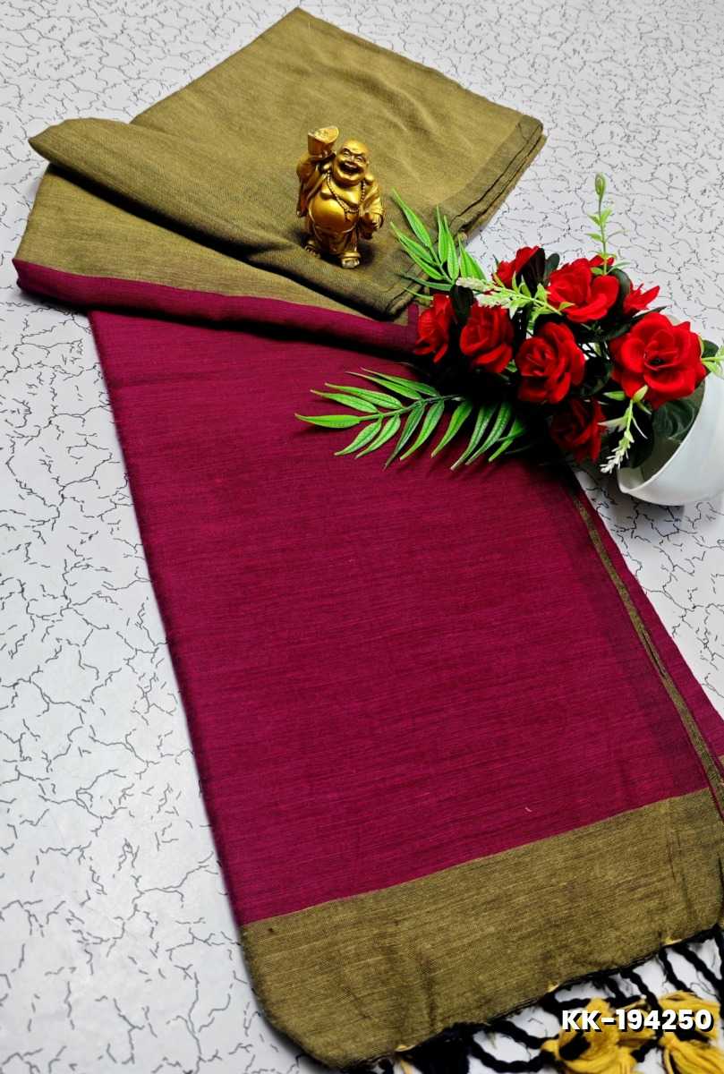 HANDLOOM KHADI COTTON SAREE WITH HAND PAINTED WORK - MEJANTA