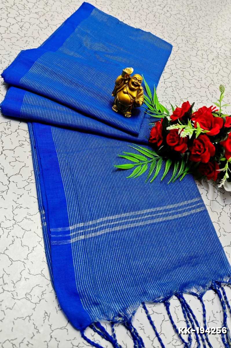 HANDLOOM KHADI COTTON SAREE WITH HAND PAINTED WORK - NORMAL  BLUE