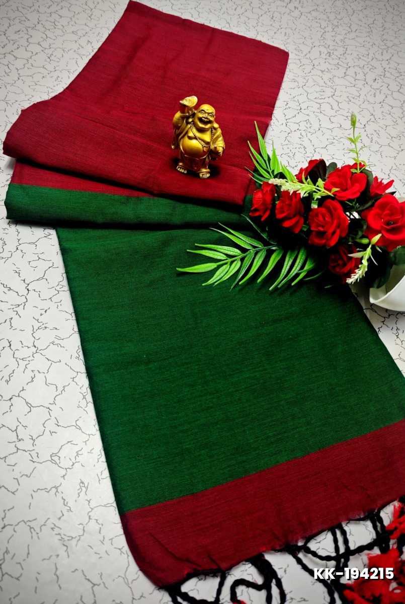 HANDLOOM KHADI COTTON SAREE WITH HAND PAINTED WORK - GREEN