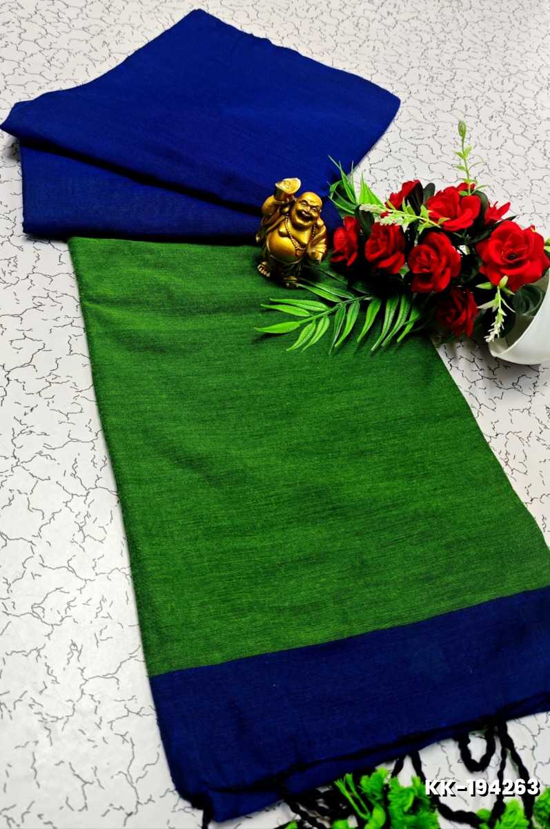 HANDLOOM KHADI COTTON SAREE WITH HAND PAINTED WORK - GREEN COLOUR