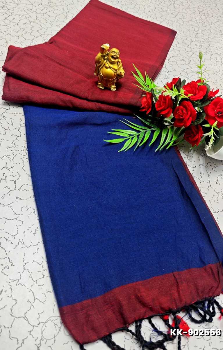Handloom Khadi Cotton Saree With Hand Painted  Work - NORMAL  BLUE (1)