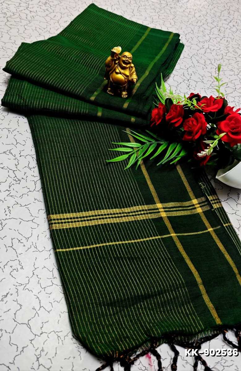 Handloom Khadi Cotton Saree With Hand Painted  Work - BOTTLE GREEN (1)