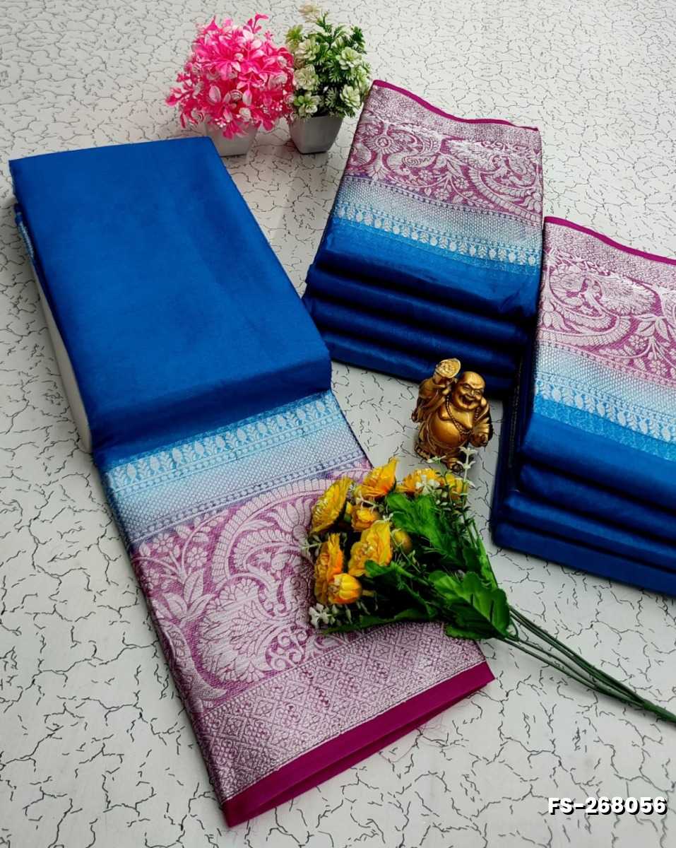 FANCY SILVAR ZARI PLAIN  SOFT SILK SAREES - NORMAL  BLUE
