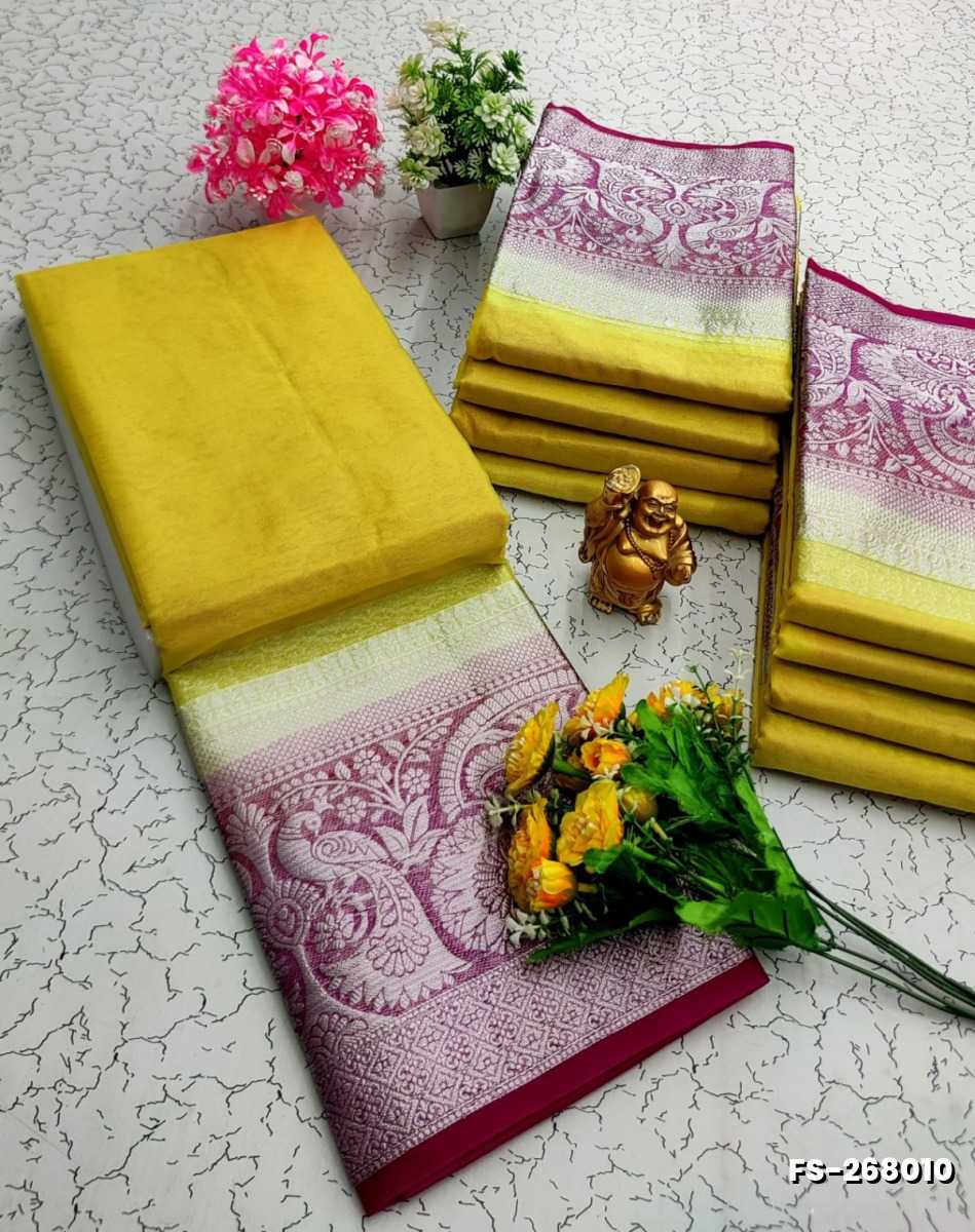 FANCY SILVAR ZARI PLAIN  SOFT SILK SAREES - YELLOW