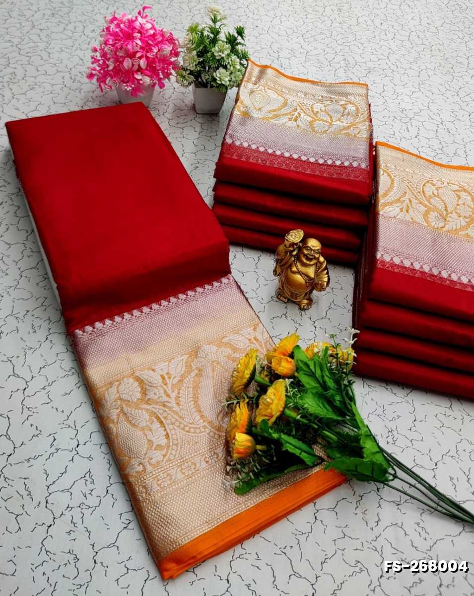 FANCY SILVAR ZARI PLAIN  SOFT SILK SAREES - RED