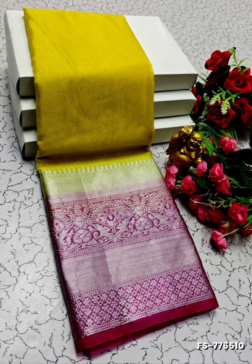 FANCY SILVAR ZARI PLAIN SOFT SILK SAREES - YELLOW (2)