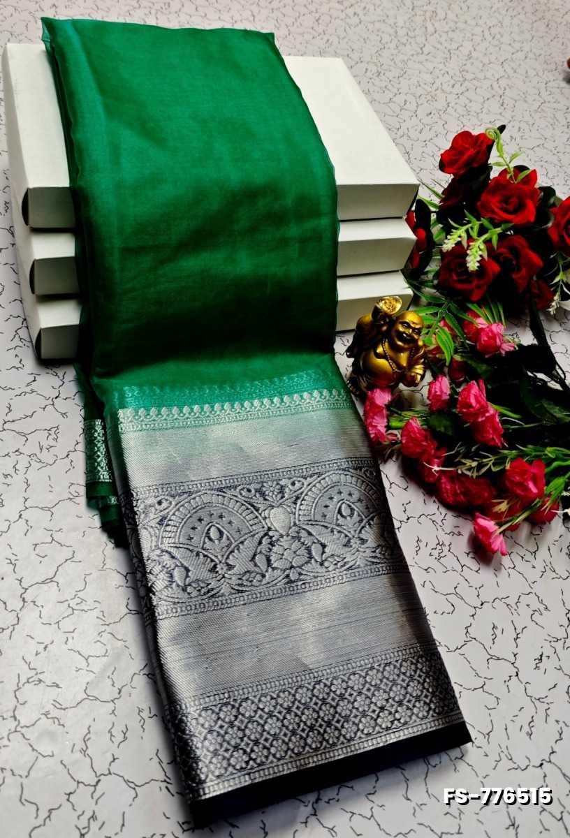 FANCY SILVAR ZARI PLAIN SOFT SILK SAREES - GREEN