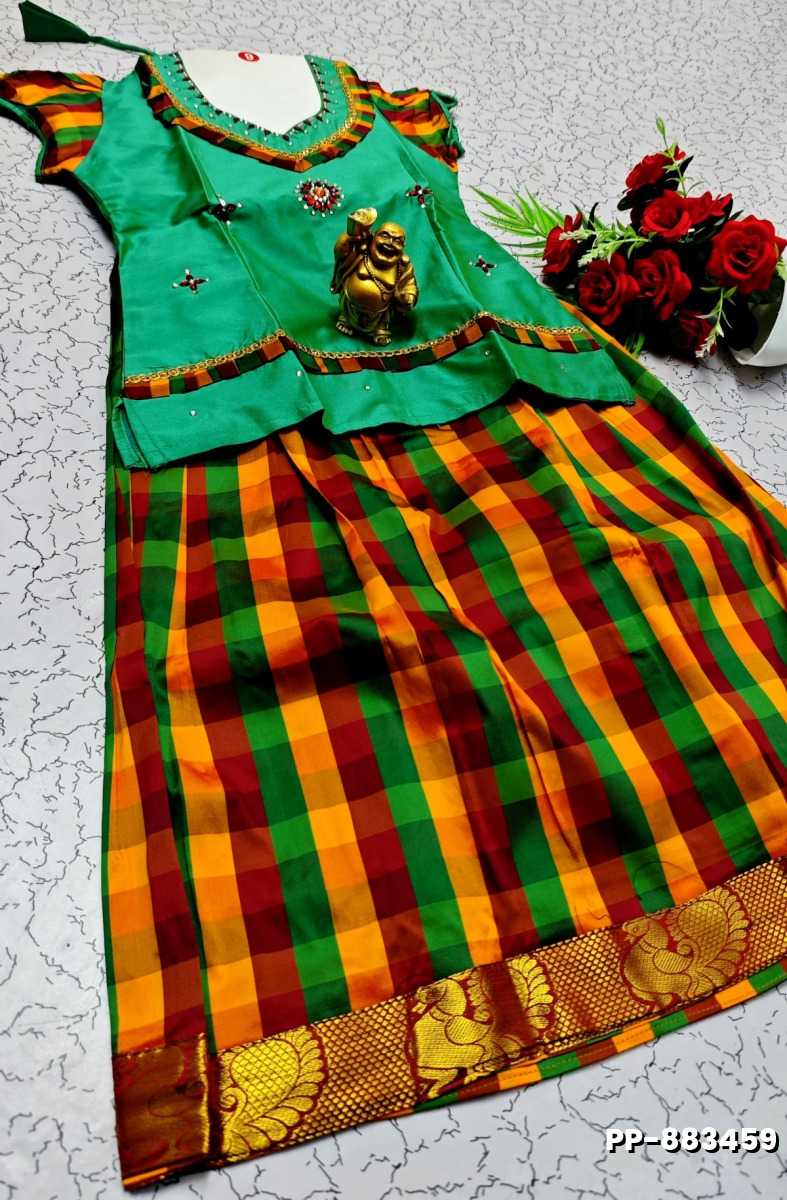 KIDS TRENDY WEAR PATTU PAVADAI SET - NORMAL GREEN