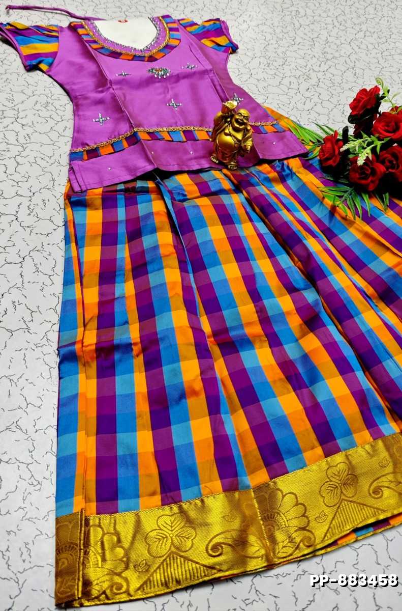 KIDS TRENDY WEAR PATTU PAVADAI SET - PURPLE
