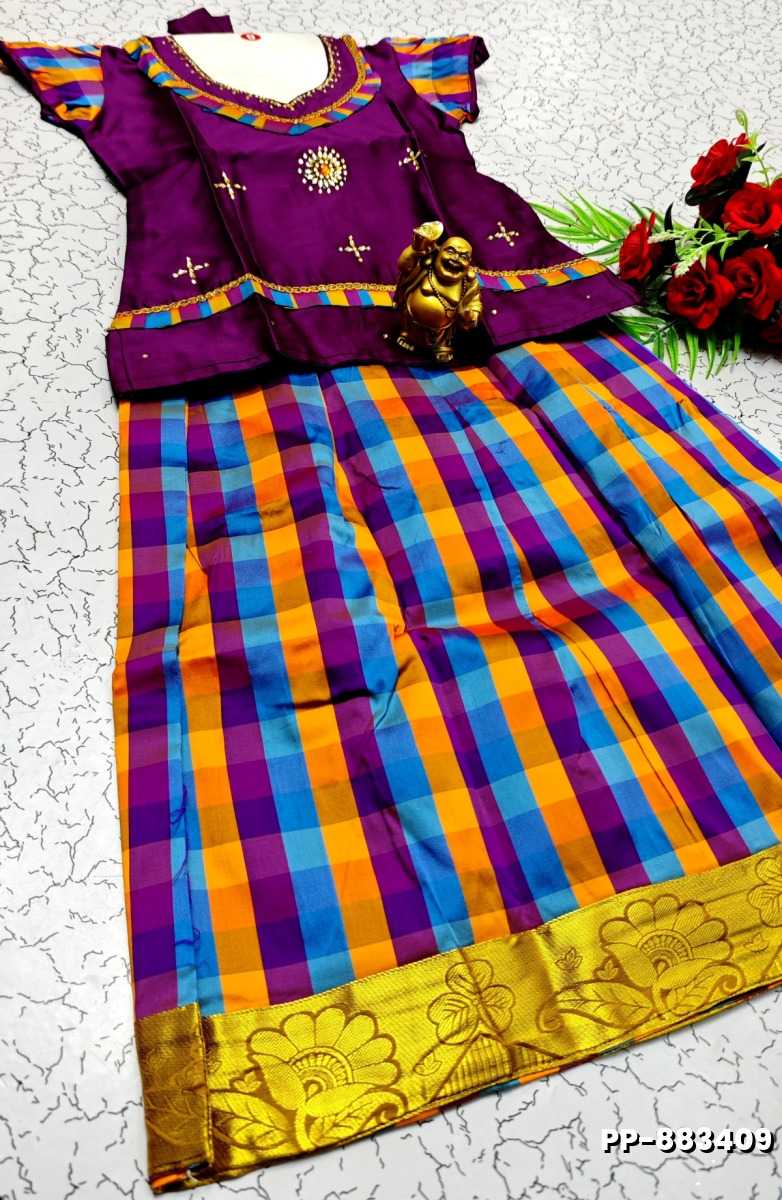 KIDS TRENDY WEAR PATTU PAVADAI SET - PURPLE COLOUR