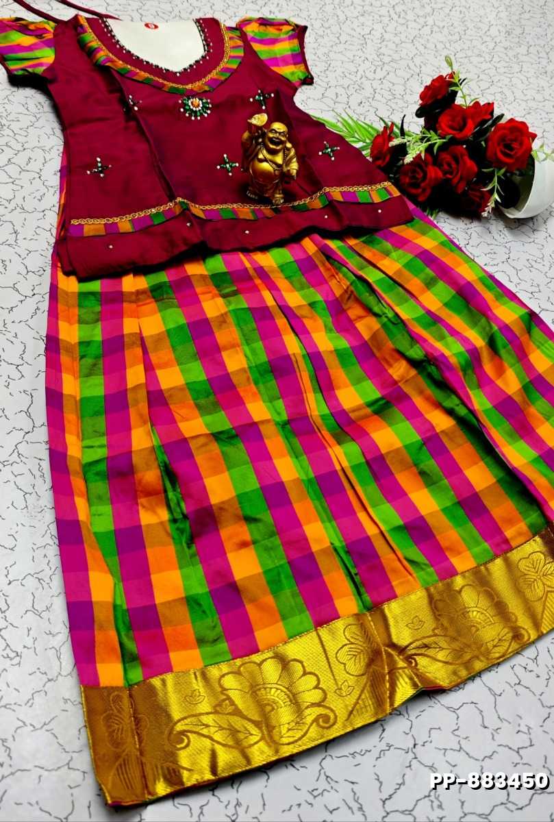 KIDS TRENDY WEAR PATTU PAVADAI SET - MEJANTA