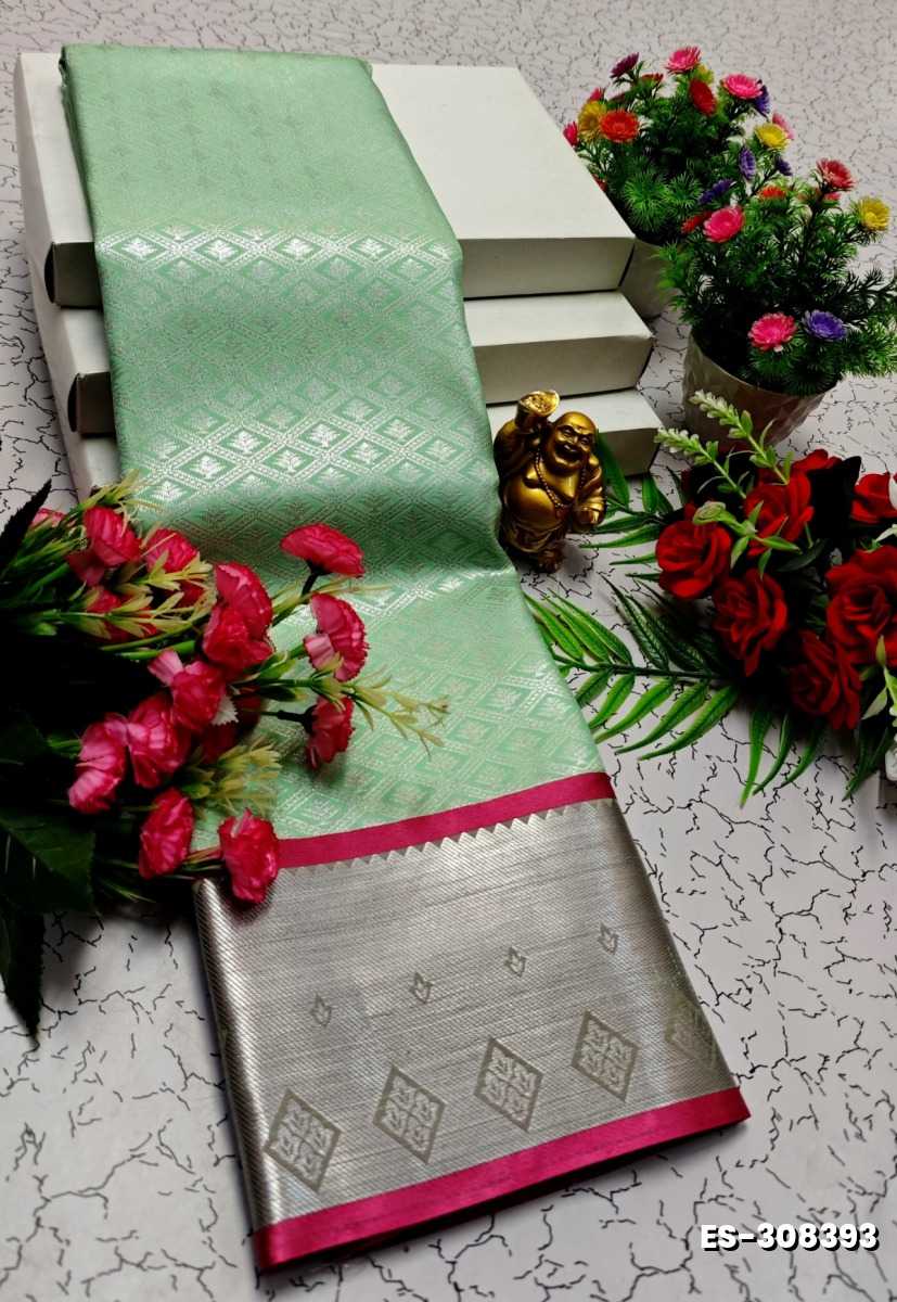 BRIDAL SILK GOLD SILVAR AND COPPER ZARI WEAVE AND WEDDING ART SILK SAREES - TURQUOISE GREEN (1)