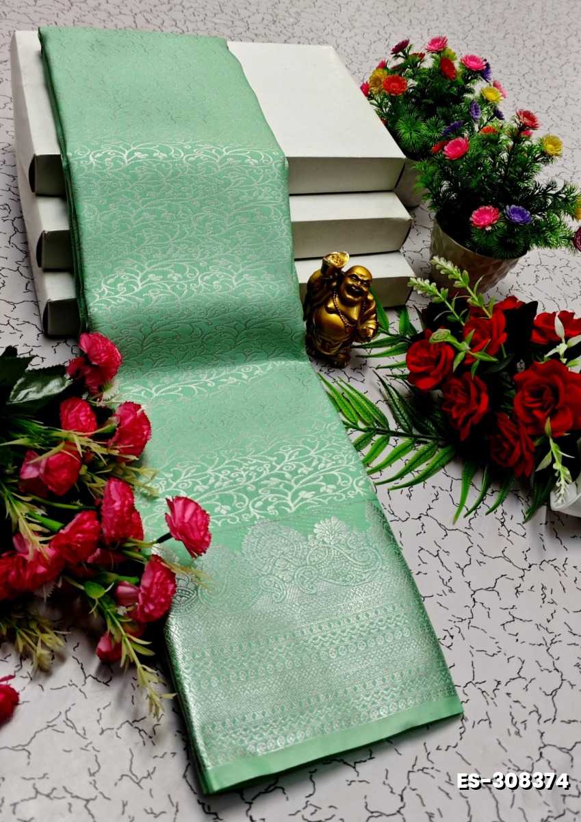 BRIDAL SILK GOLD SILVAR AND COPPER ZARI WEAVE AND WEDDING ART SILK SAREES - EMERALD COLOUR (1)