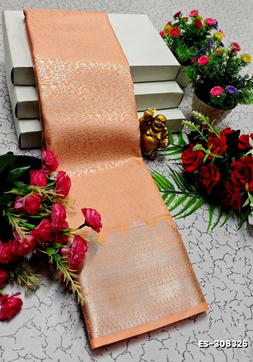 BRIDAL SILK GOLD SILVAR AND COPPER ZARI WEAVE AND WEDDING ART SILK SAREES - ORANGE N