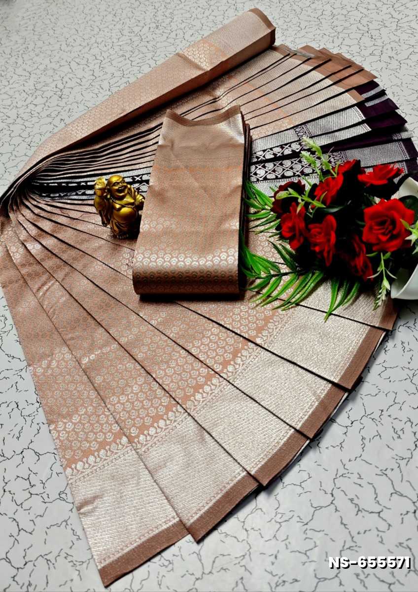 FANCY SILVAR ZARI NILA SAREES - PEACH COLOUR