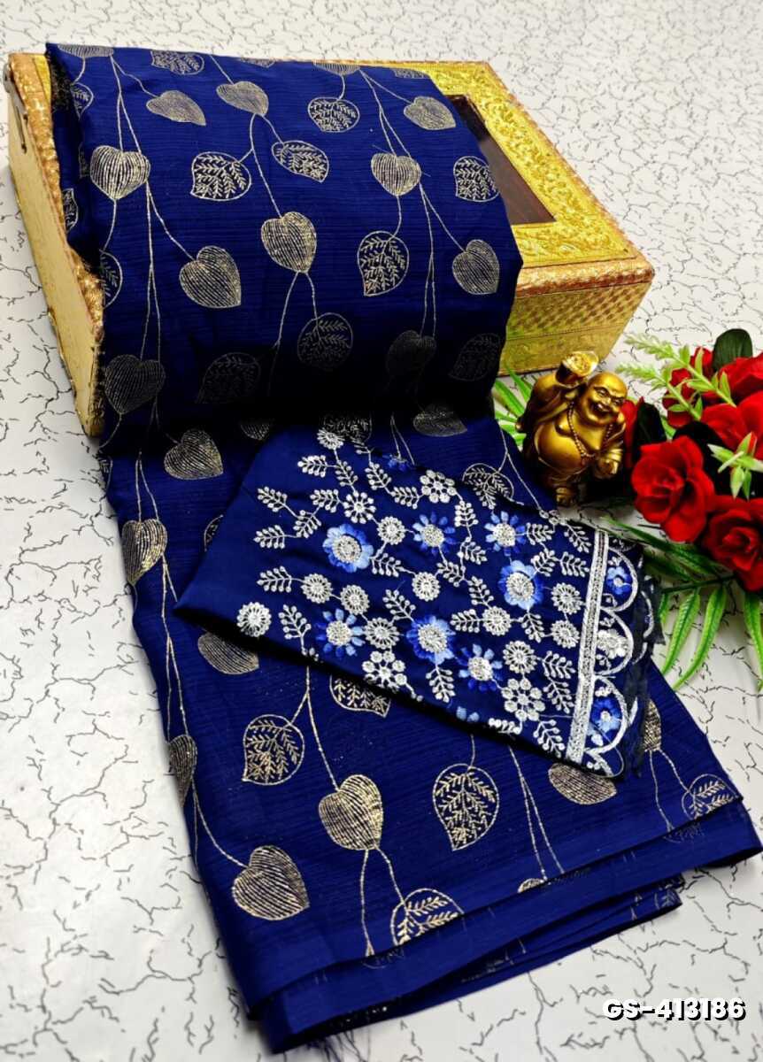 GEORGETTE FANCY SOFT SILK SAREES WITH BLOUSE MODERN FANCY ITEM SAREES - R BLUE