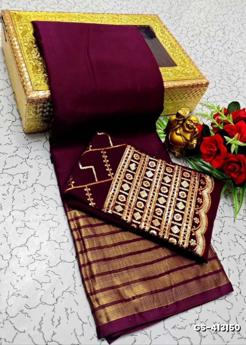 GEORGETTE FANCY SOFT SILK SAREES WITH BLOUSE MODERN FANCY ITEM SAREES - MEJANTA