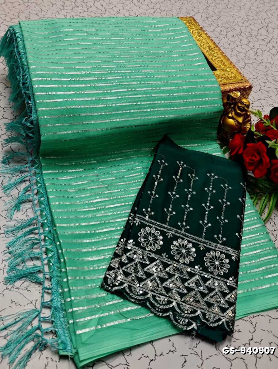 GEORGETTE FANCY SOFT SILK SAREES WITH BLOUSE MODERN FANCY ITEM SAREES - TEAL COLOUR (1)