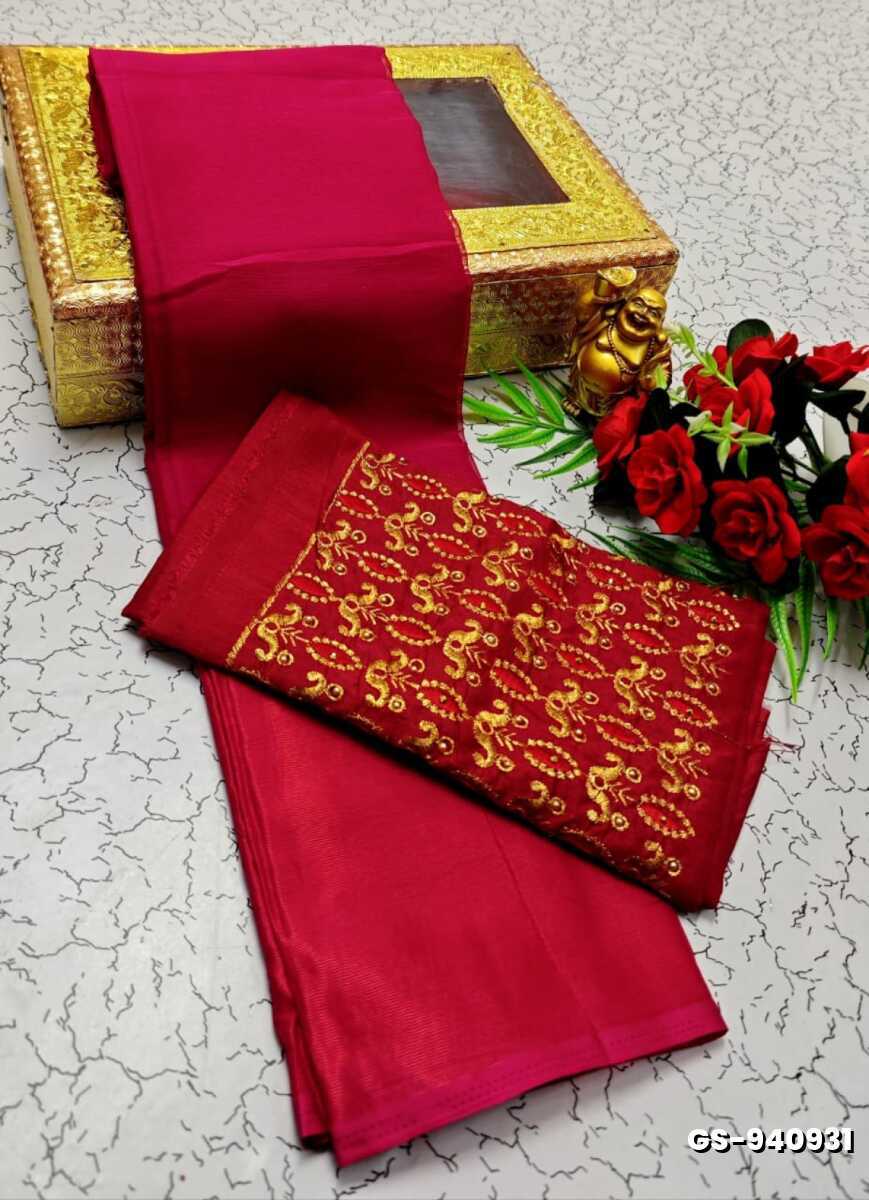 GEORGETTE FANCY SOFT SILK SAREES WITH BLOUSE MODERN FANCY ITEM SAREES - DARK PINK (1)