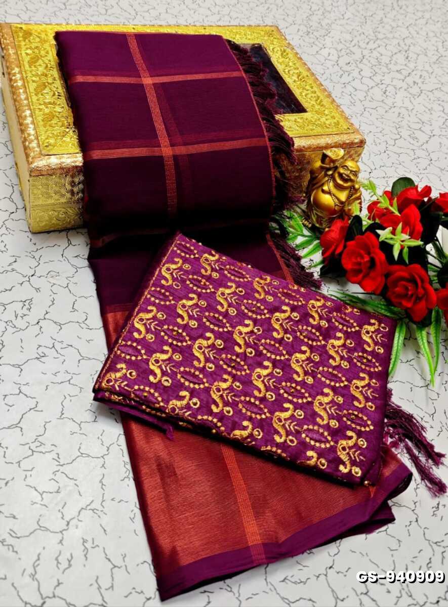 GEORGETTE FANCY SOFT SILK SAREES WITH BLOUSE MODERN FANCY ITEM SAREES - PURPLE COLOUR (1)