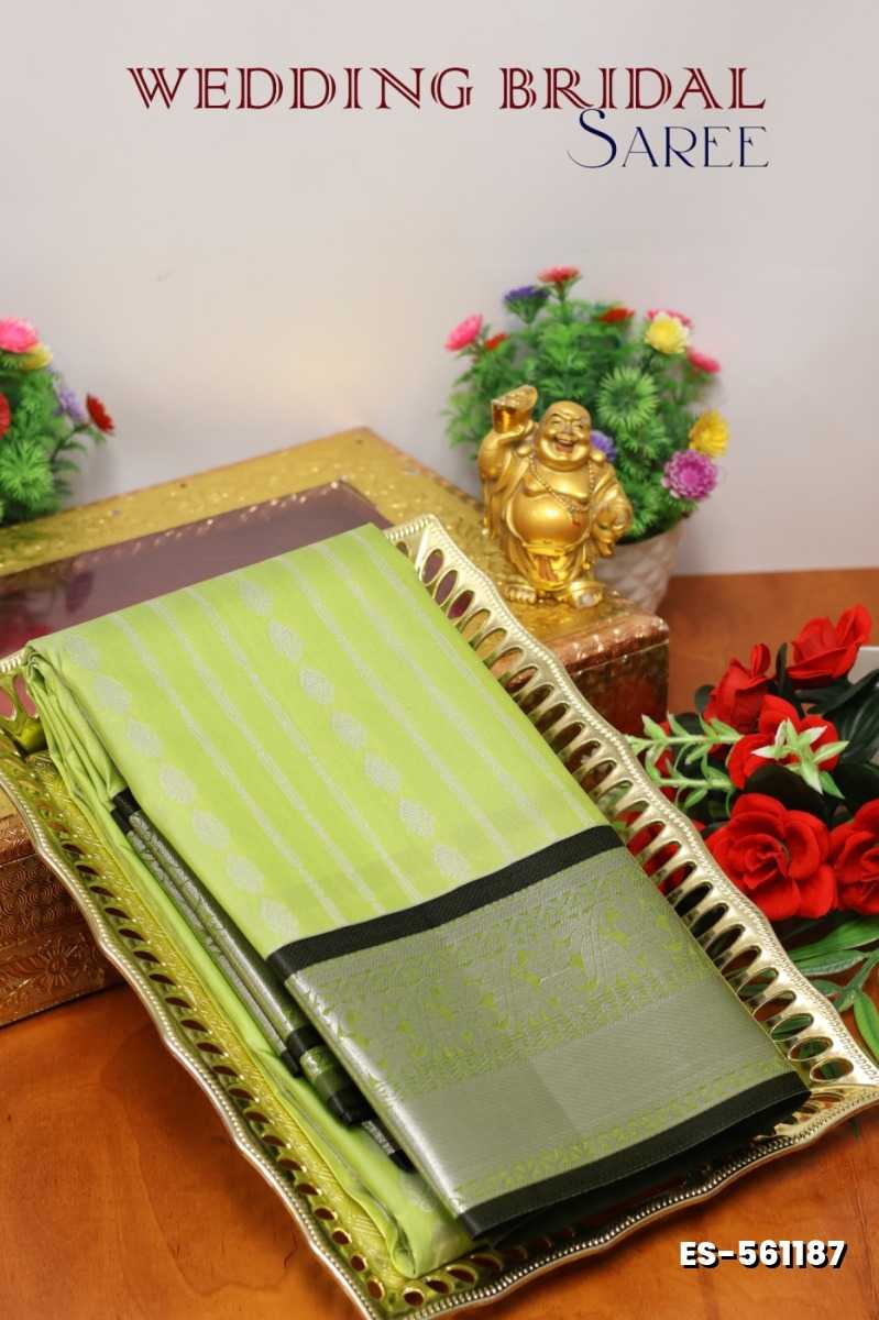 BRIDAL SILK GOLD SILVAR AND COPPER ZARI WEAVE AND WEDDING ART SILK SAREES - FLORAISON GREEN (8)