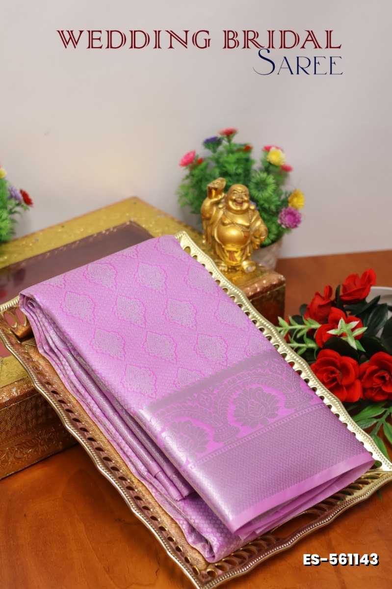 BRIDAL SILK GOLD SILVAR AND COPPER ZARI WEAVE AND WEDDING ART SILK SAREES - LIGHT PINK (9)