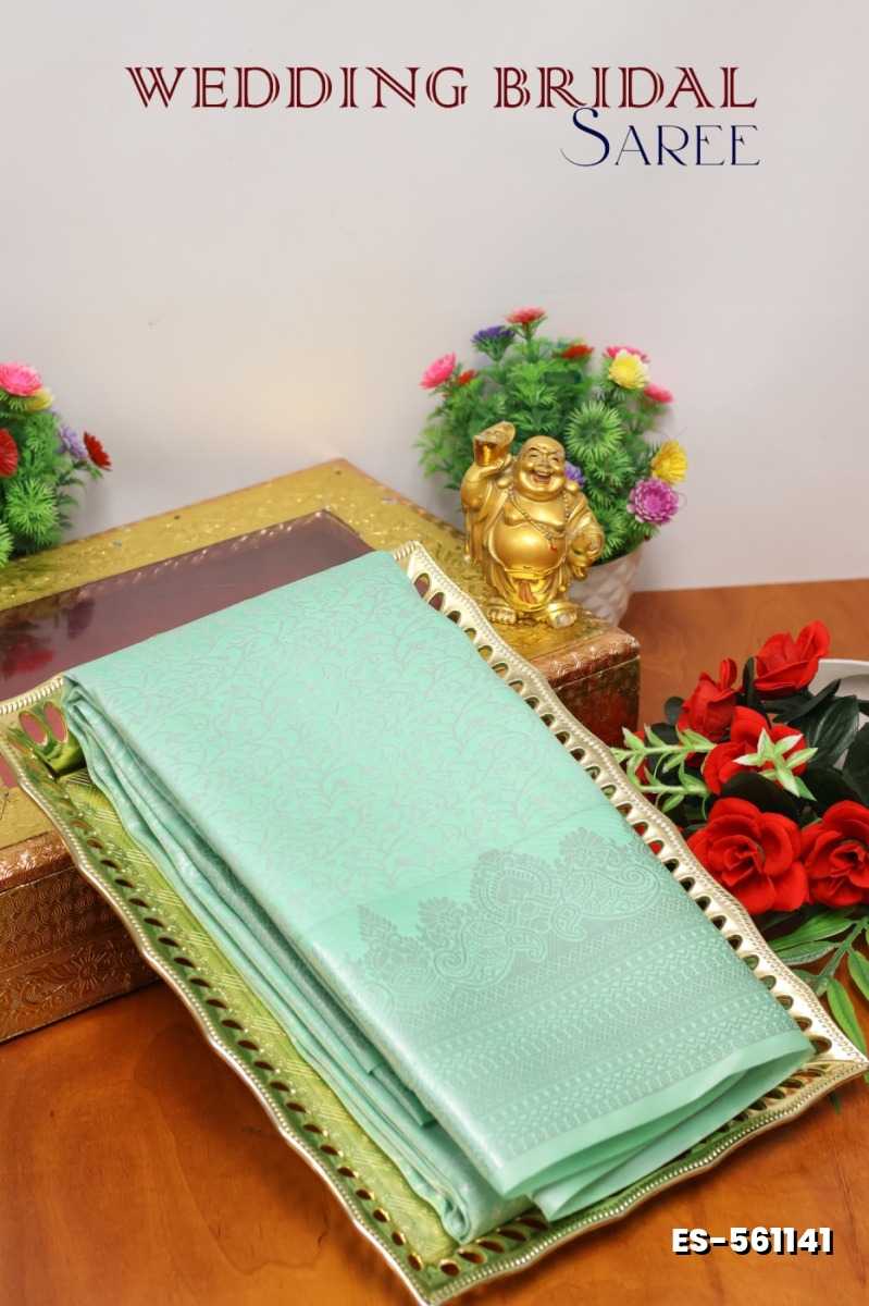 BRIDAL SILK GOLD SILVAR AND COPPER ZARI WEAVE AND WEDDING ART SILK SAREES - LIGHT GREEN (3)