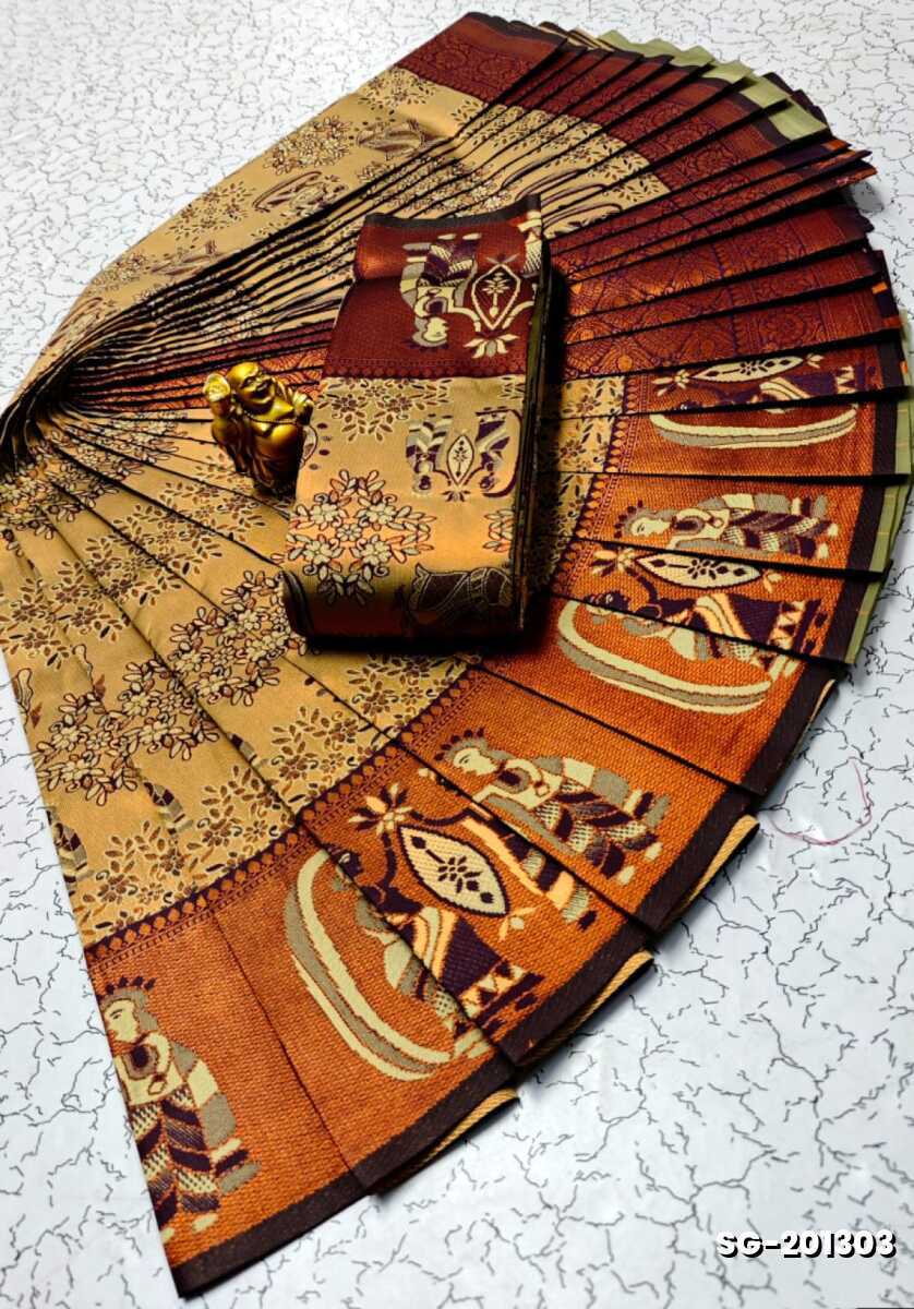 KUBERA ELITE BRIDAL RAPIER FANCY LIGHT WEIGHT SILK TYPE SAREES FESTIVAL  WEAR - GOLD