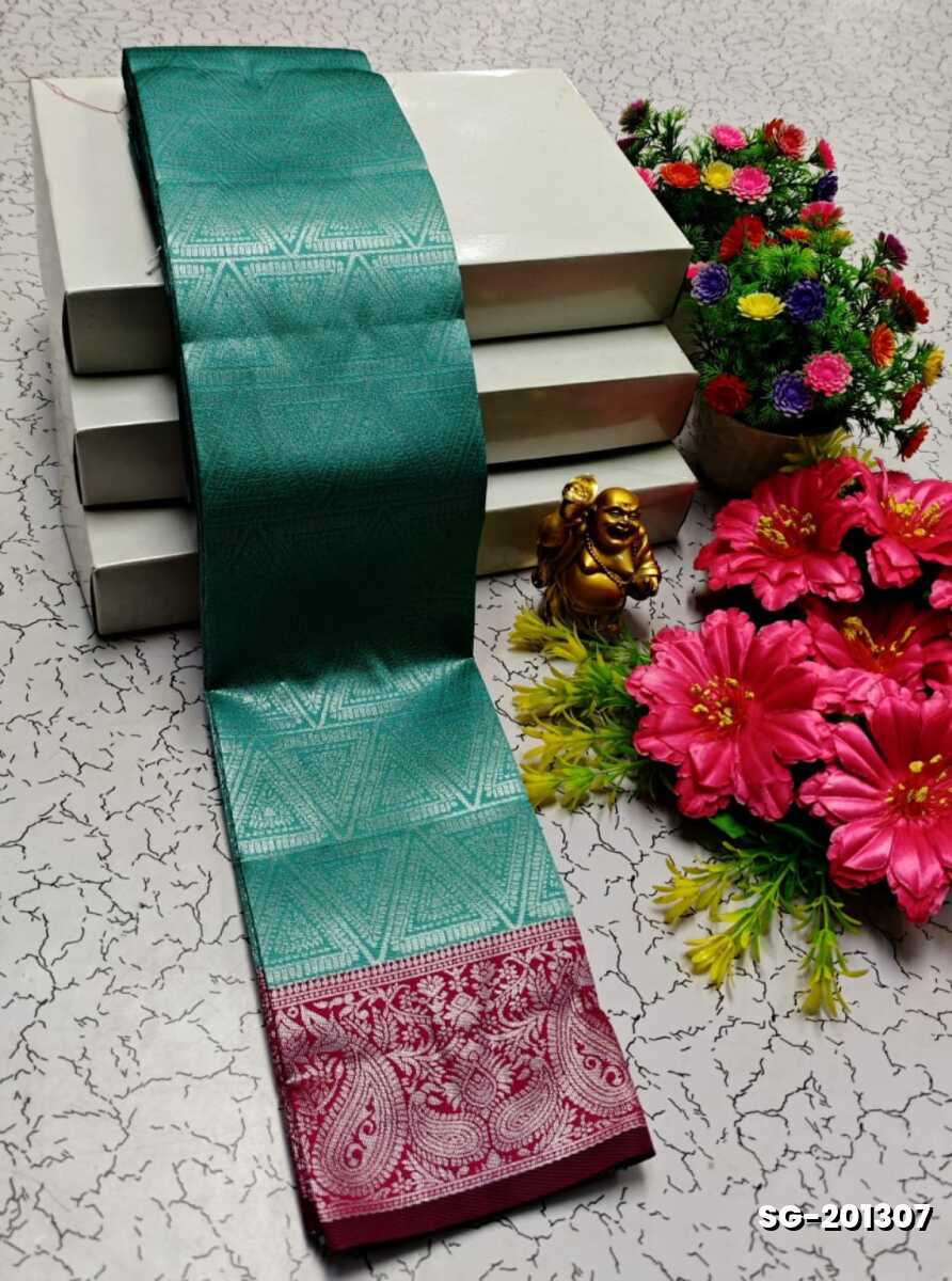 KUBERA ELITE BRIDAL RAPIER FANCY LIGHT WEIGHT SILK TYPE SAREES FESTIVAL  WEAR - TEAL COLOUR