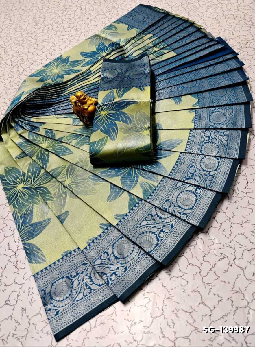 KUBERA ELITE BRIDAL RAPIER FANCY LIGHT WEIGHT SILK TYPE SAREES FUNCTION WEAR SAREE - FLORAISON GREEN