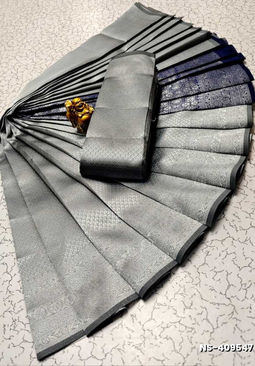 FANCY SILVAR ZARI LIGHT WEIGHT NILA SAREES - GRAY