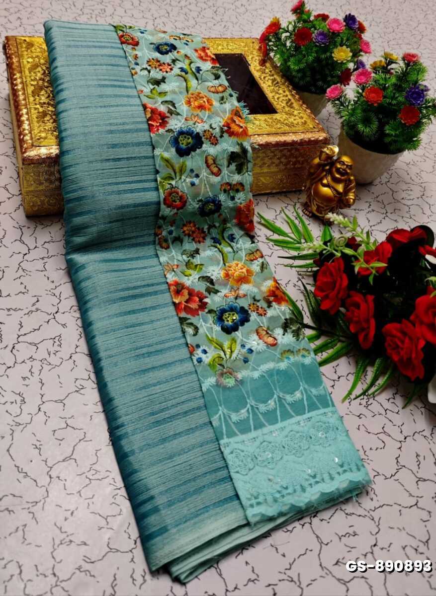 GEORGETTE FANCY SOFT SILK SAREES WITH BLOUSE MODERN FANCY ITEM SAREES - TURQUOISE GREEN